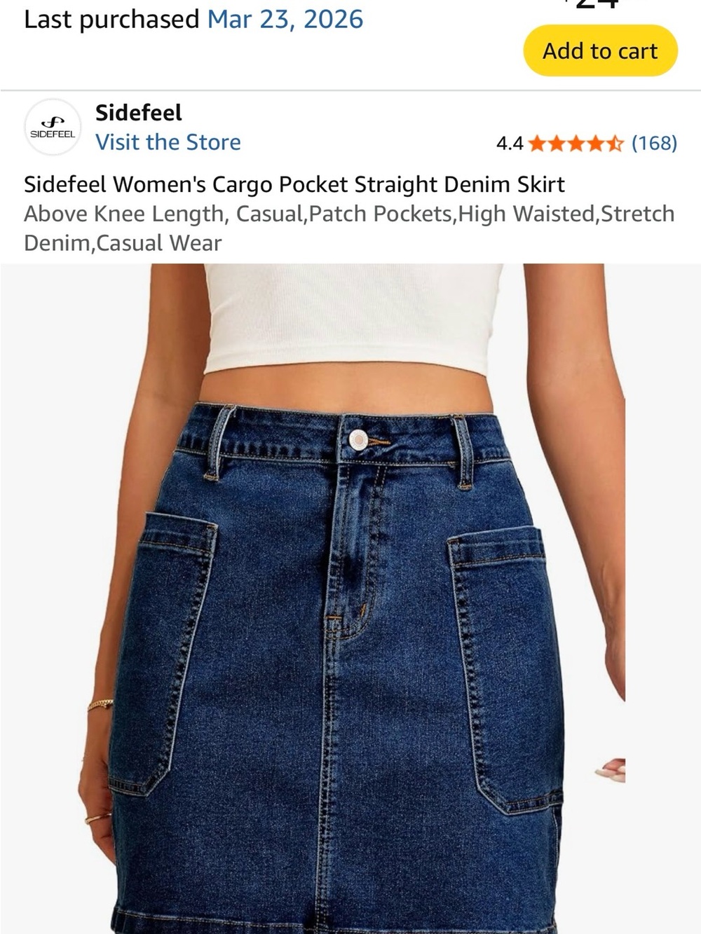 Women's Dark Blue Stretch Denim Cargo Skirt